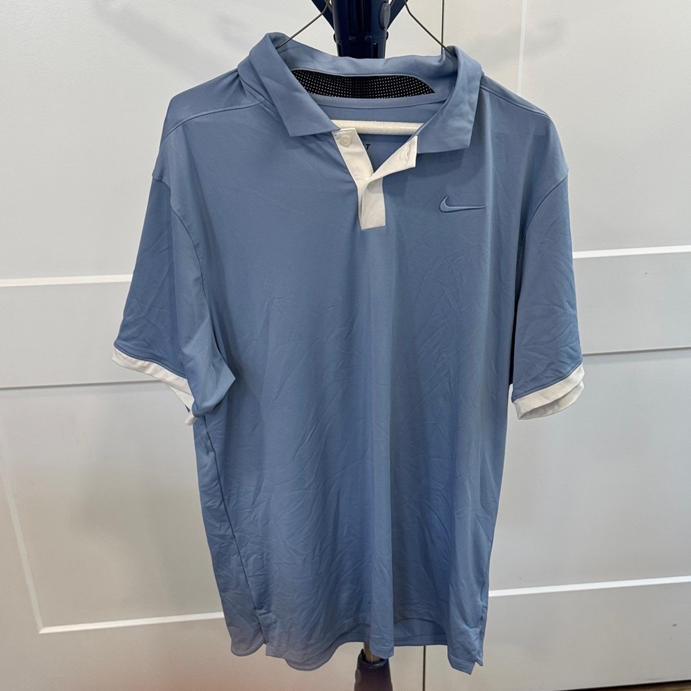 Nike Men's Light Blue Polo Shirt with White Accents